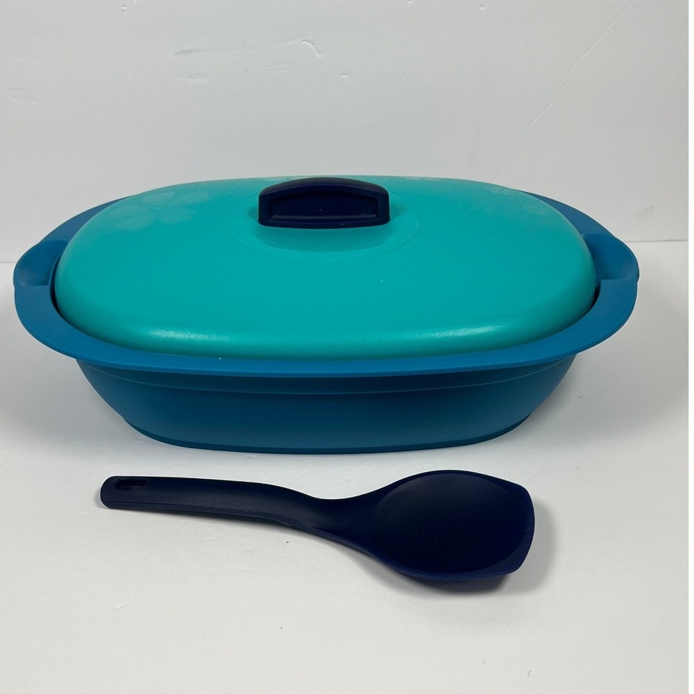 Tupperware Legacy Rice & Soup‎ Oval Server (1.8 L) with scoop/ladle Aqua & Teal